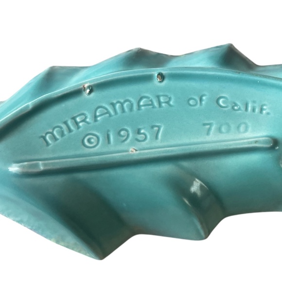 Vintage Miramar of California Pottery Leaf Candy Dish‎ Turquoise Teal Marked 700 - Picture 5 of 5